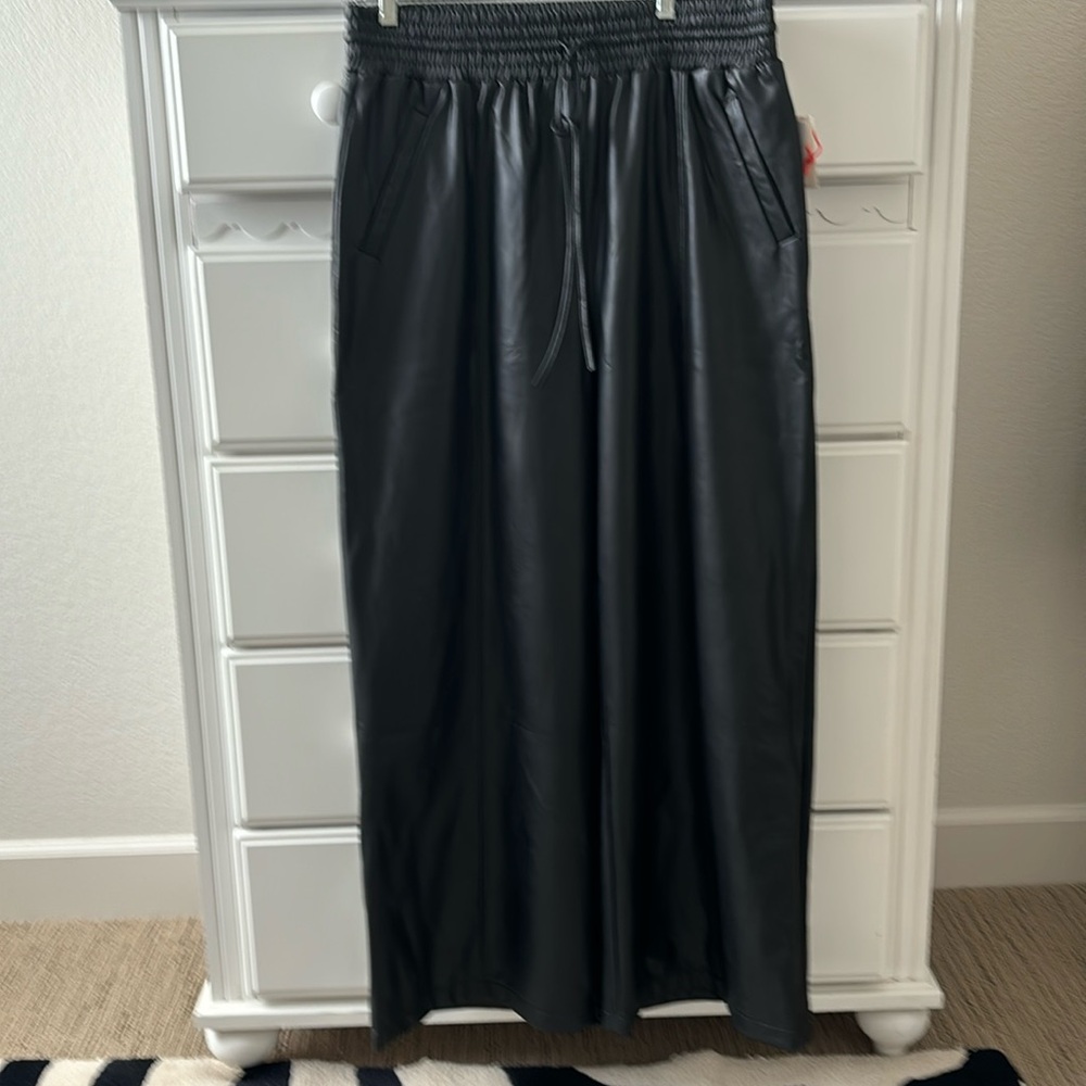 OPEN EDIT Vegan Leather Wide-Leg Pants